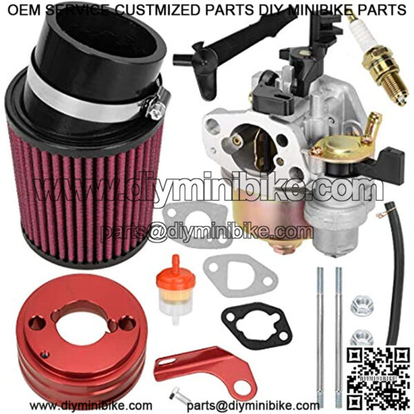 High Performance Upgraded Carburetor Air Filter adapter Intake Spark Plug Kit for Predator 212cc 6.5 Hp Honda Gx160 Gx200 196cc CT200U Trail Engine Mini Bike Go Kart Racing Red