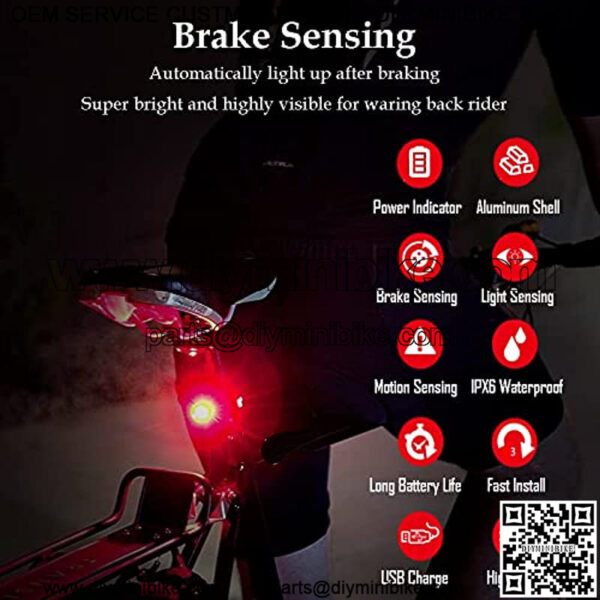 G Keni Smart Bike Tail Light, Brake Sensing Rear Lights, Auto On/Off, Waterproof, USB Rechargeable, Ultra Bright LED Warning Back Bicycle Flashlight, Cycling Safety Accessories - Image 3