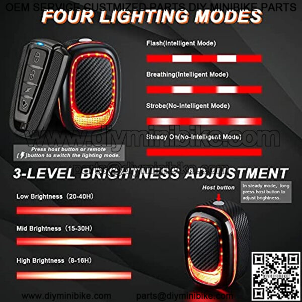 Smart Bike Tail Lights with 115dB Bike Alarm,USB Rechargeable Automatic Brake Sensing Rear Lights for Night Riding 4 Lights Modes IPX5 Waterproof Bike Hron Volume Sensitive Adjustable - Image 2