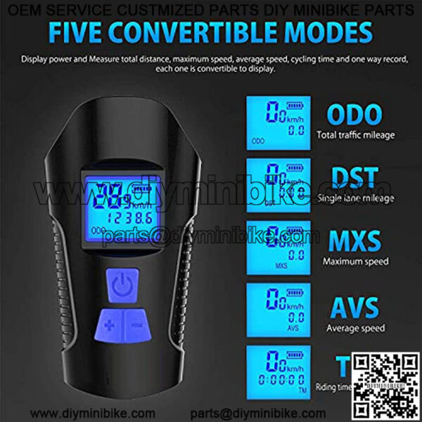 Bike Speedometer with Bike Light Set, IPX7 Waterproof Bike Odometer with Horn LED Bike Front Light & Tail Light USB Rechargeable Bicycle Computer - Image 4