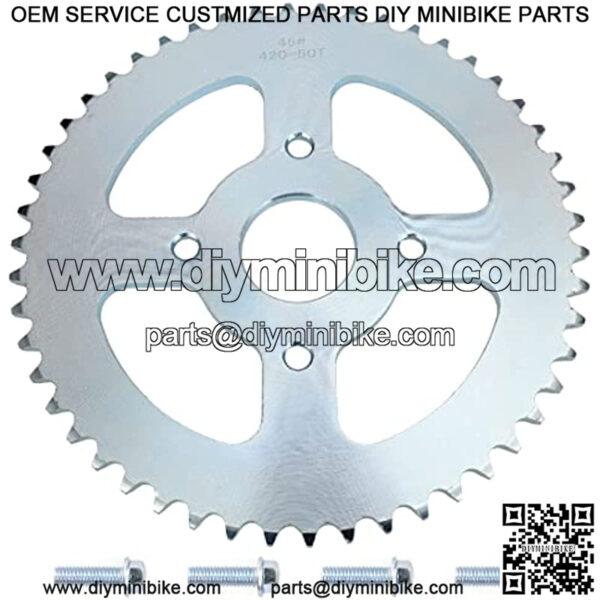 420 Chain 50T Tooth 40mm Rear Drive Wheel Sprocket for BT200X CT200U Trail 200 CT200U-EX Baja Warrior Heat Massimo MB165 MB200 196cc 5.5 6.5hp Powersports Mini Bike Silver Parts