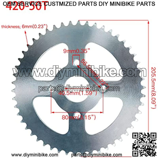 420 Chain 50T Tooth 40mm Rear Drive Wheel Sprocket for BT200X CT200U Trail 200 CT200U-EX Baja Warrior Heat Massimo MB165 MB200 196cc 5.5 6.5hp Powersports Mini Bike Silver Parts - Image 3