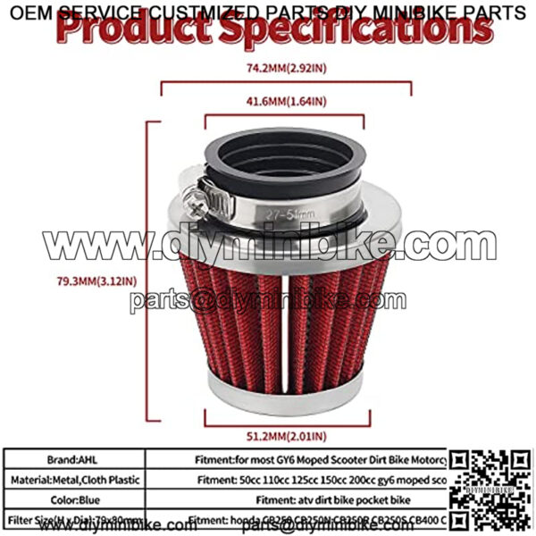 Red 42mm Warehouse Performance Air Filter Pod / 150cc-250cc Motorcycle Scooter ATV Dirt Bike(1pc?? - Image 3