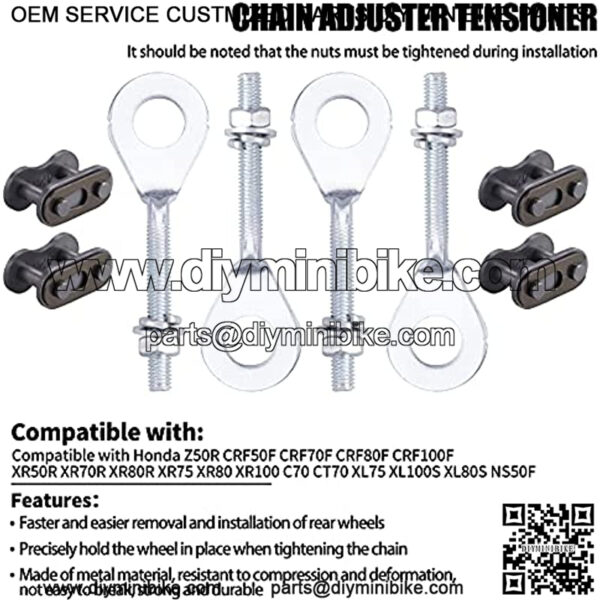 Chain Adjuster Tensioner Compatible with Honda XR50R XR70R CRF70F CRF80F CRF100F CT70 XL75 XL80S XL100S XR100 with 4pcs 420 Chain Connector Links - Image 4