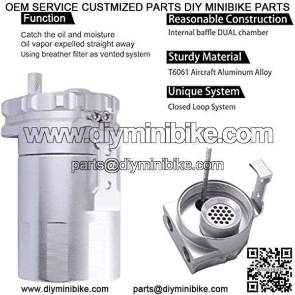 Universal Aluminum Oil Catch Can Polish Baffled Reservoir Tank Silver with Breather Filter 300ml - Image 3