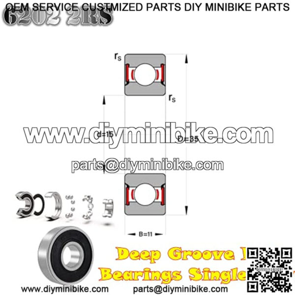 Front and Rear Wheel Bearing Set fit Coleman Powersports CT200U, CT200U-EX Trail 200 Mini Bike, Baja MB165 MB200 Mini Bikes Part# GB276-89/6202Z (4, RS) - Image 3