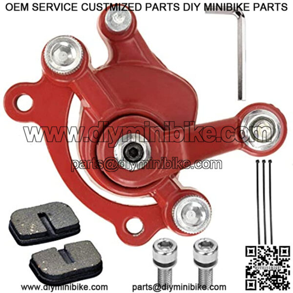 Rear Disc Brake Caliper and Pads for 97cc 2.8HP Baja Doodle Bug DB30 Hensim (Blitz, Dirt Bug, Racer) MVS10 Electric Razor MX500 Mini Bike 43 47 49cc Mini ATV Goped Scooter Dirt Pocket Bike Red