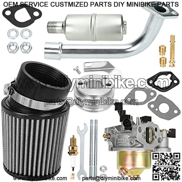 Upgrade Carburetor Air Filter Adapter Exhaust Pipe Muffler Jet Kit for Predator 212cc 196cc 6.5Hp Trailmaster Baja Massimo MB200 GX160 GX200 Mini Bike Go Kart Engine Performance Parts Silver