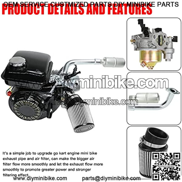 Upgrade Carburetor Air Filter Adapter Exhaust Pipe Muffler Jet Kit for Predator 212cc 196cc 6.5Hp Trailmaster Baja Massimo MB200 GX160 GX200 Mini Bike Go Kart Engine Performance Parts Silver - Image 3