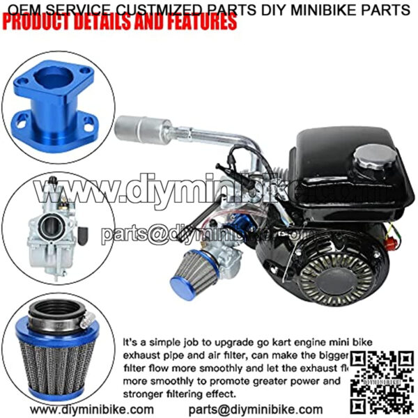 VM22 Carburetor Intake Manifold Air Filter Exhaust Pipe Muffler Jet Kit Blue for Predator 212cc 196cc 6.5hp TrailMaster Baja MB200 CT200U RB200 GX160 GX200 Moto Mini Bike Go Kart Engine Parts - Image 5