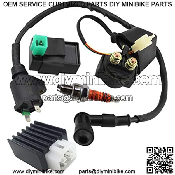 Ignition Coil Solenoid Relay Voltage Regulator 5-PIN CDI Box Spark Plug for 50cc 70cc 90cc 110cc 125cc ATV Go Kart Dirt Bike Pit Bike