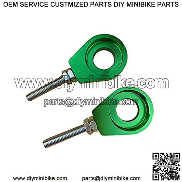 Motorcycle Caluminum 2pcs 15mm Rear Wheel Axle Hole Chain Adjuster Tensioner For 110cc 125cc CRF80 2005 CRF125F 2018 XR100 TTR 110 Dirt Pit Bike Motorbike Motocross green