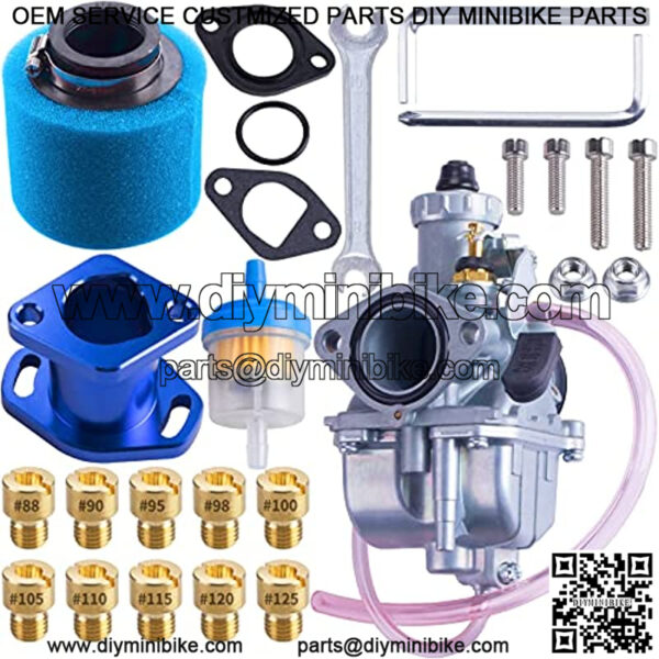 VM22 Racing Performance Mikuni Carburetor Carb Mainfold Intake Pipe Air Filter Fit For Predator 212cc GX160 Honda GX200 CT200U 196cc KT196 Clones Go Kart Mini Bike Race Kart (Blue)