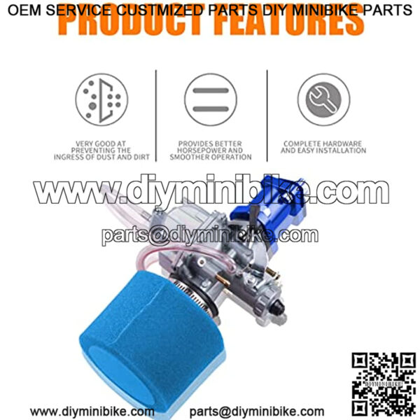 VM22 Racing Performance Mikuni Carburetor Carb Mainfold Intake Pipe Air Filter Fit For Predator 212cc GX160 Honda GX200 CT200U 196cc KT196 Clones Go Kart Mini Bike Race Kart (Blue) - Image 2