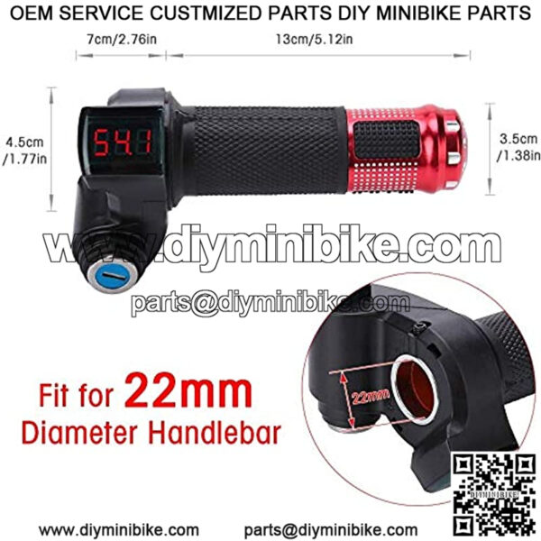 Throttle Grip Handlebar, Universal Throttle Control Grips Cover with LED Display 3 Gears Speed Switch and Power Key Locker Accelerator for Electric Bike Scooter Tricycle (Red) - Image 2