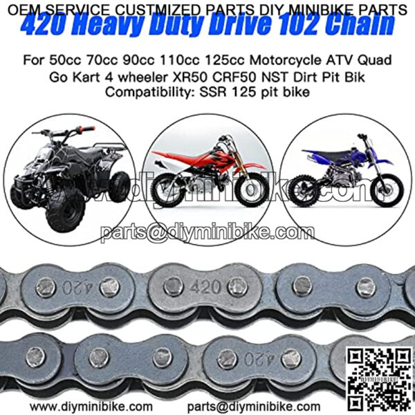 420 Drive Chain 102 Link Heavy Duty for 50cc 70cc 90cc 110cc 125cc CRF50 XR50 PW80 SSR NST SDG Tao Tao Coolster Kazuma Baja Ice Bear Lifan Kayo Dirt Pit Bike ATV Quad Go Kart 4 Wheeler Parts - Image 2