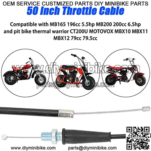 50 inch Throttle Cable for 79cc 80cc 97cc 196cc 200cc 212cc 6.5hp Coleman CT200U CT200U-EX BT200X Baja Warrior MB165 MB200 Doodle Bug DB30 Hensim Massimo Falcon Monster Moto Motovox Mini Bike - Image 4