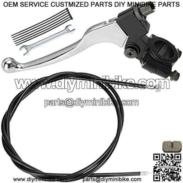 7/8" 22mm Left Brake Clutch Handle Lever 155cm Cable with Brake Pads for Coleman CT100U CC100X 98cc 3HP Baja Doodle Bug DB30 Motovox MBX10 MBX11 Monster Moto Powersport Mini Bike Parts