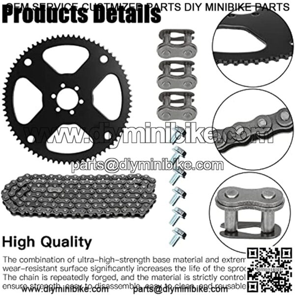 75 Tooth #35 Chian Rear Wheel Driven Sprockt with 140L Chain Master Link for Motovox Mbx10 MBX11 Coleman CT100U Trail 100 Baja Doodle Bug DB30 RT100 MM-B80 Mini Bike CK100 SK100 Go Kart Parts - Image 5