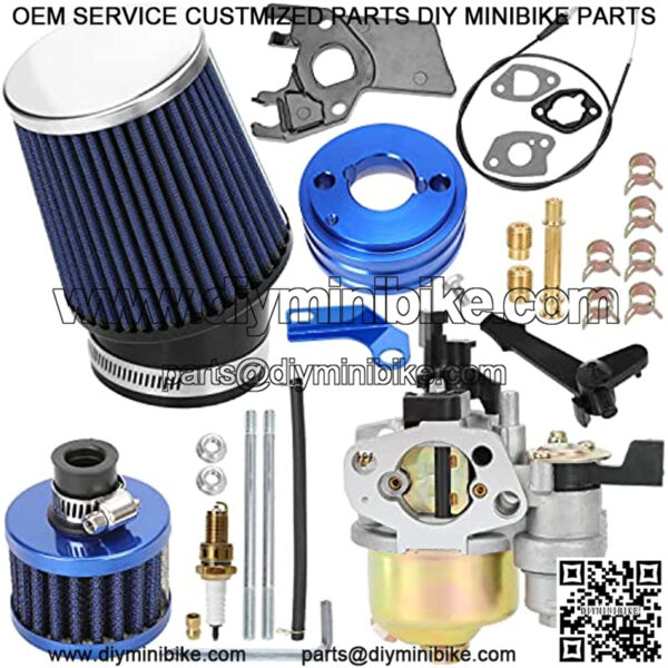 Racing High Performance Carburetor Carb Air Filter Adapter Main Jet Kit for Predator 212cc 196cc 6.5hp Engine Coleman CT200U CT200U-EX BT200X GX160 Baja Hammerhead Mini Bike Go Kart Blue Parts