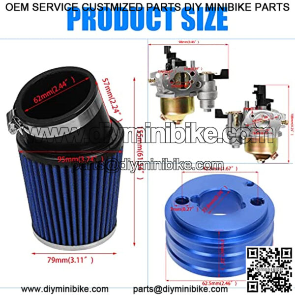 Racing High Performance Carburetor Carb Air Filter Adapter Main Jet Kit for Predator 212cc 196cc 6.5hp Engine Coleman CT200U CT200U-EX BT200X GX160 Baja Hammerhead Mini Bike Go Kart Blue Parts - Image 3