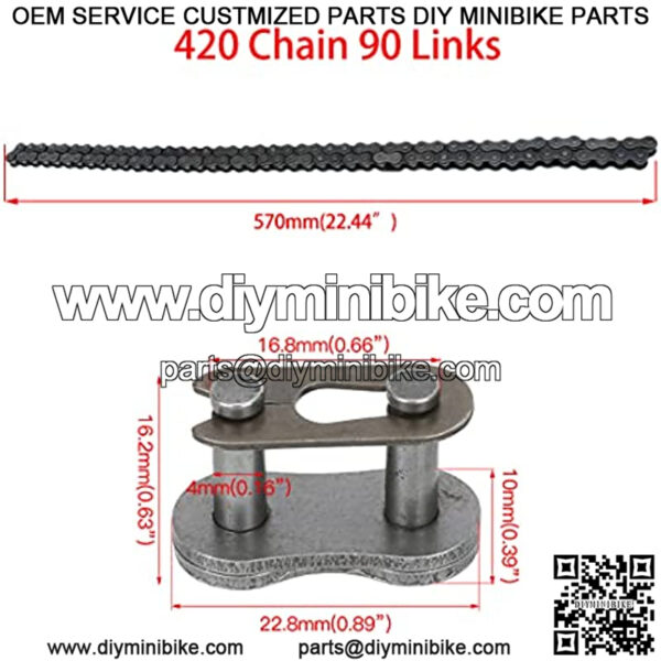 Rear Drive 420 Chain 90L Standard Roller Master Link for Coleman BT200X CT200U Trail 200 CT200U-EX Baja Warrior Heat TrailMaster MASSIMO MB165 MB200 196cc 6.5hp Powersports Mini Bike Parts - Image 3