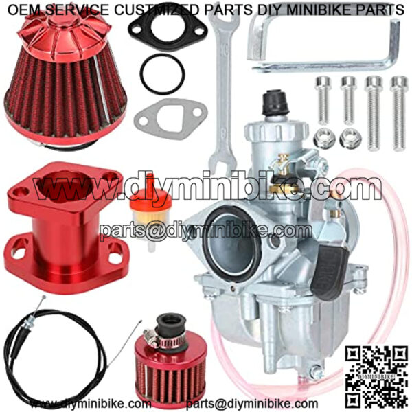 VM22 Carburetor Carb Air Filter Intake Pipe Mainfold Kit for Non Hemi Predator 212cc Engine Coleman CT200U CT200U-EX GX160 GX200 196cc 6.5HP Baja Warrior Heat MB165 MB200 Mini Bike Go Kart Red