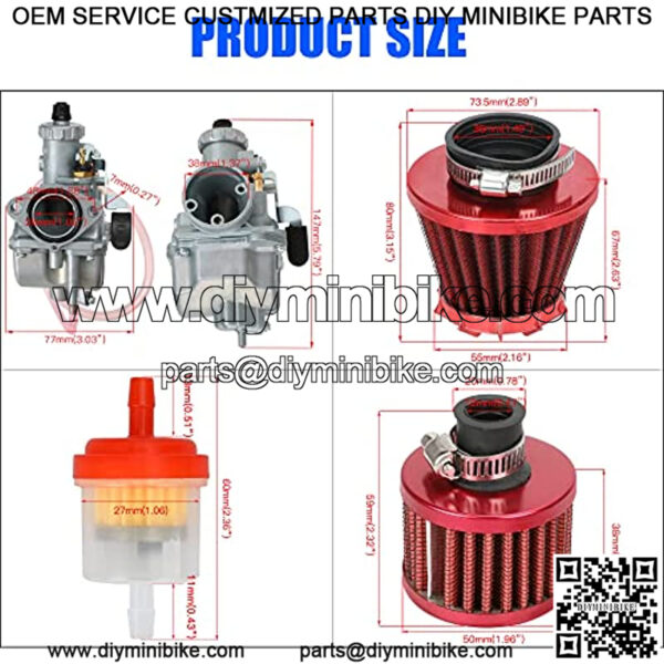 VM22 Carburetor Carb Air Filter Intake Pipe Mainfold Kit for Non Hemi Predator 212cc Engine Coleman CT200U CT200U-EX GX160 GX200 196cc 6.5HP Baja Warrior Heat MB165 MB200 Mini Bike Go Kart Red - Image 3