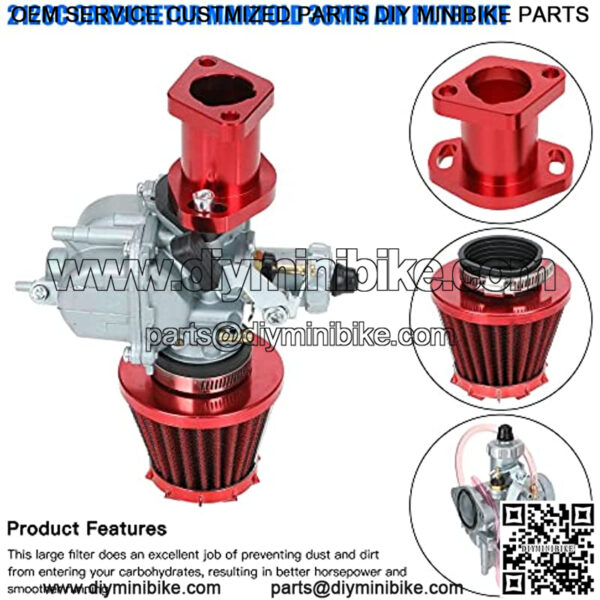 VM22 Carburetor Carb Air Filter Intake Pipe Mainfold Kit for Non Hemi Predator 212cc Engine Coleman CT200U CT200U-EX GX160 GX200 196cc 6.5HP Baja Warrior Heat MB165 MB200 Mini Bike Go Kart Red - Image 5