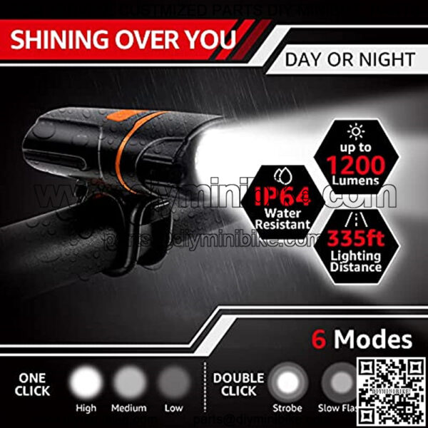 1200 Lumen Bike Lights for Night Riding, USB Rechargeable 6 Modes Bike Headlight Set Bicycle Lights Front and Rear IP65 Led Bike Light Waterproof Bicycle Accessories for Cycling Road Mountain - Image 2