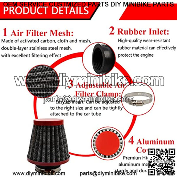 35mm Air Filter Compatible with Mini Dirt Bike 50cc 70cc 80cc 90cc 110cc 125cc Taotao Sunl Baja Roketa Honda Yamaha Kawasaki CRF Suziki ATV Dune 4 Wheeler Quad Pit Bike, 35mm Motorcycle Air Filter-Red - Image 3