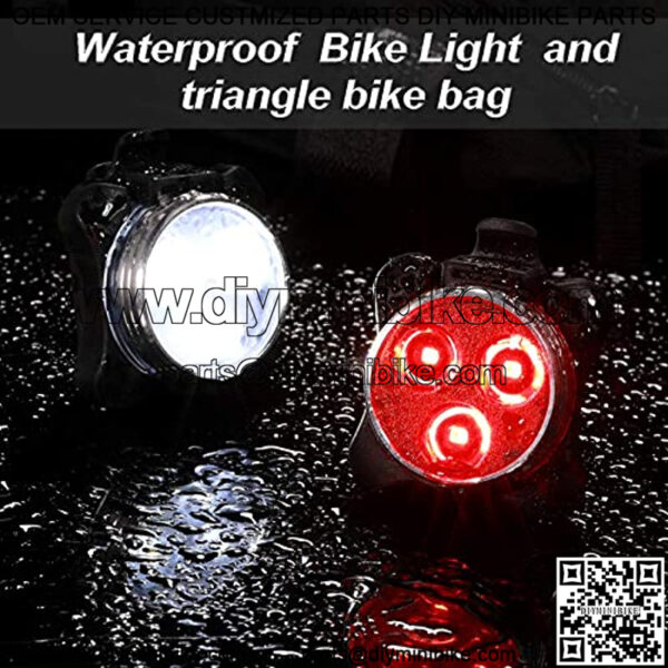 4 Pieces USB Rechargeable Bike Light Bike Headlight and Taillight Front and Rear Bicycle Light and 1 Piece Bike Storage Bag Waterproof Triangle Saddle Frame Pouch for Cycling (Black Bag) - Image 5