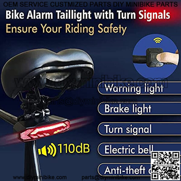 Bike Tail Light with Turn Signals,Bike Alarm Anti-Theft Tail Light with Brake Light Remote Control Auto On/Off Rechargeable Waterproof Rear Bike Light with Bike Horn - Image 2