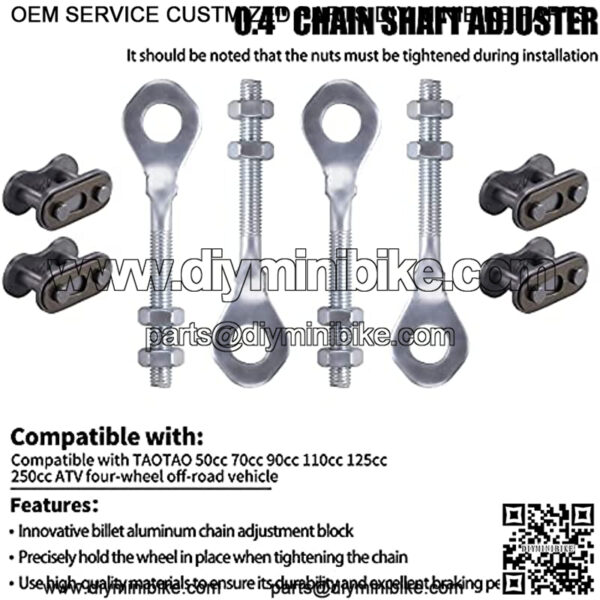 0.4" Chain Axle Adjuster, 2Pcs 13mm Aperture Dirt Bike Chain Accessories Compatible with TAOTAO 50cc 70cc 90cc 110cc 125cc 250cc ATV Quad Dirt Bike with 4pcs 420 Chain Connector Links. - Image 2