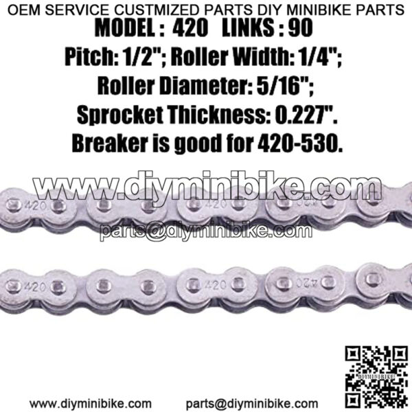 420 Standard Roller Chain 90 Link+ Chain Breaker, fit for BT200X CT200U Trail 200 CT200U-EX Baja TrailMaster Warrior Heat MASSIMO MB165 MB200 196cc 6.5hp Powersports Mini Bike Part - Image 2