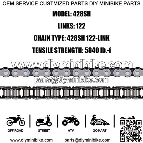 428H Motorcycle Chain 122 Link Heavy Duty Drive Chain with Free Chain Breaker 5 Connecting Master Link for 110cc 125cc 150cc 200cc Dirt Pit Bike ATV Quad Go Kart Mini Bike - Image 2