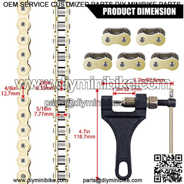 Gold 420 Motorcycle Chain 132 Link Standard Roller Chain with Free Chain Breaker 5 Connecting Master Link for 110cc 125cc Dirt Pit Bike ATV Quad Go Kart Mini Bike - Image 2