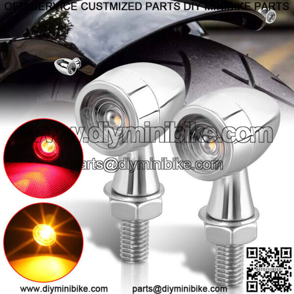 2X Chrome Mini Motorcycle LED Bullet Brake Blinker Turn Signal Lights Amber/Red