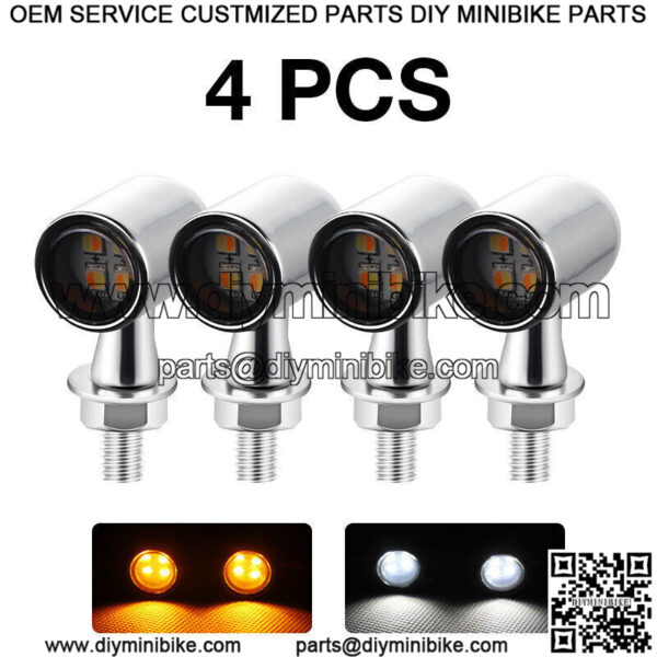 4x Chrome Motorcycle LED Mini Turn Signal Indicators Light Blinker Amber White