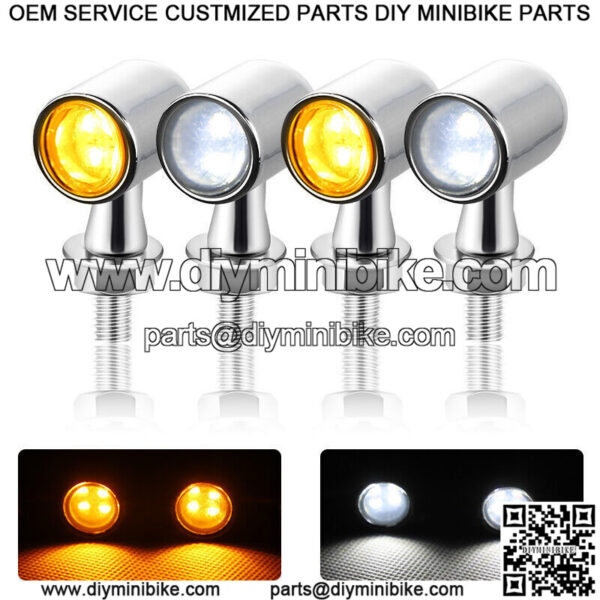 4x Chrome Motorcycle LED Mini Turn Signal Indicators Light Blinker Amber White - Image 2