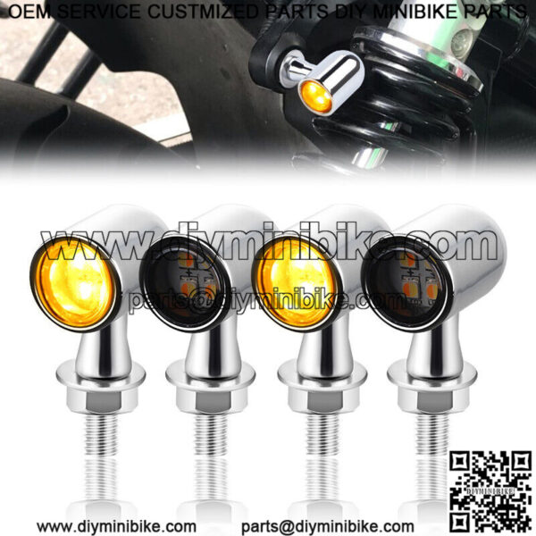 4x Chrome LED Motorcycle Mini Turn Signal Light Amber Indicator Blinker Lamp