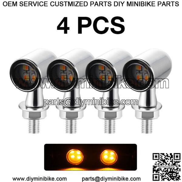 4x Chrome LED Motorcycle Mini Turn Signal Light Amber Indicator Blinker Lamp - Image 2