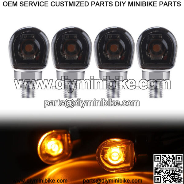 4x Chrome Mini LED Motorcycle Turn Signal Indicators Amber Light For Cafe Racer - Image 3