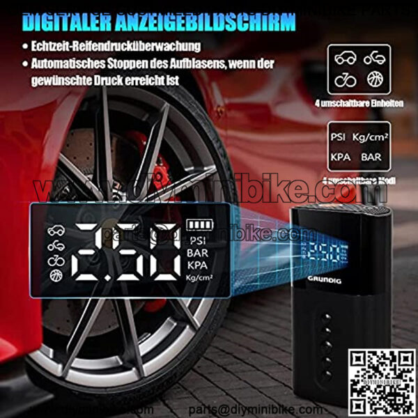 Air Tyre Pump, Electric Compressor Mini Inflator with 6000mRechargeable Lithium Battery Auto Shut Off LCD Portable Cordless for Cars Motorbikes Balls Swim Rings All Bicycles - Image 2