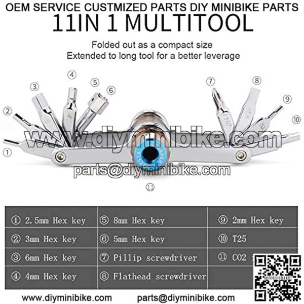 Bike Tool Mini 11/16 in 1 Multi-Tool - Chain Tool/Torx/Hex/Screwdriver Bicycle Multitool Kit - Cycling Mechanic Repair Tools with CO2 Inflator for Road and Mountain Bikes - Image 2