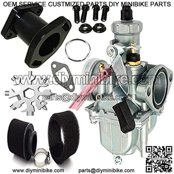 26mm Carburetor Carb Performance Intake Pipe Mainfold 38mm Air Filter Kit for Mikuni 212cc GX200 6.5hp Engine 196cc BT200X CT100U CT200U KT196 Go Kart Mini Bike