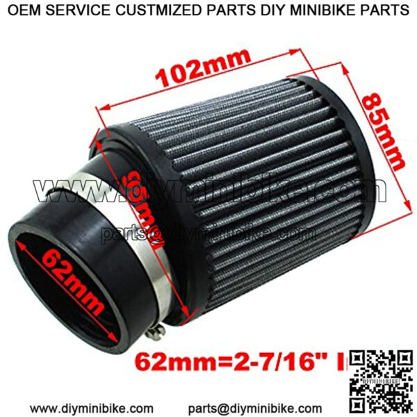 2-7/16" 62mm Inlet Air Filter Cleaner For Predator 212cc 6.5 HP GX160 GX200 Mini Bike Go Kart Cart - Image 2