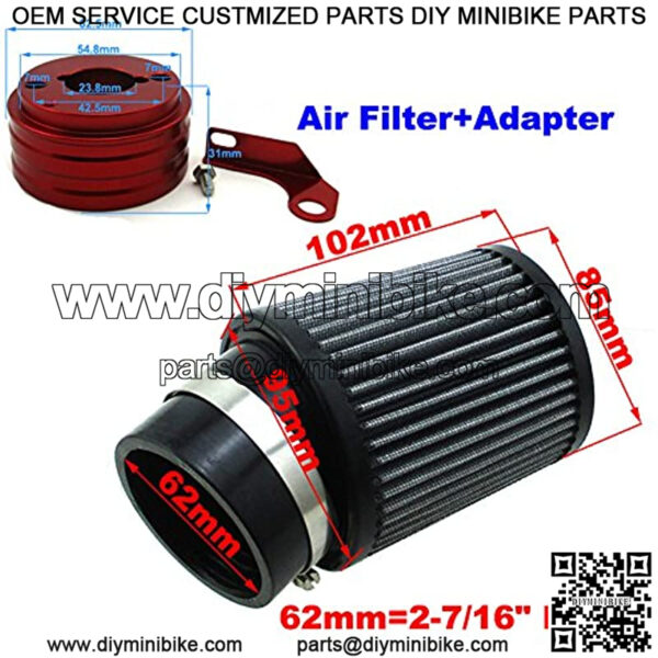 2-7/16" 62mm Inlet Air Filter With Adapter Kit For 6.5 HP Honda Clone GX160 GX200 Go Kart Air Filter Adapter Kit For Predator 212cc Engine Go Kart Racing Cart Mini Bike - Image 2