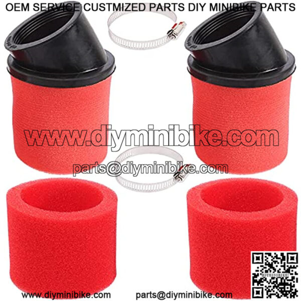 2Pcs Universal 48mm 49mm 50mm Red Angled Double Foam Pod Air Filter Cleaner 50cc 70cc 90cc 110cc 125cc Motorcycle ATV Quad Scooter Go Kart Moped Pit Racing Super Pocket Mini Bike