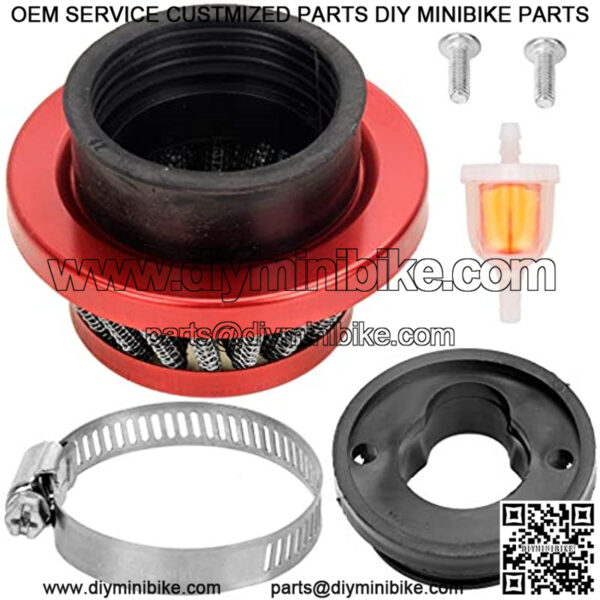 42mm 43mm 44mm Air filter Cleaner Stack Fuel filter for 47cc 49cc Mini ATV Quad Dirt Pocket Bike Cag MAT1 MAT2 Mini Moto Pit Dirt Bike Moped G-Scooter Motocross Parts Red